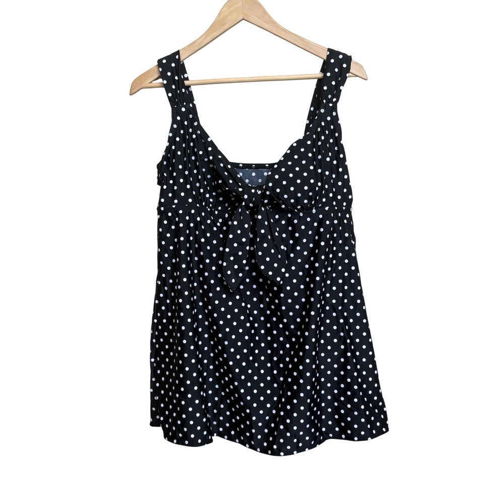 NWT Croft & Barrow Polka Dot Swimdress Tankini Top Built-in Bottoms Black 16